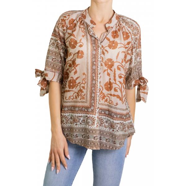 Camicia fantasia collo alla coreana 